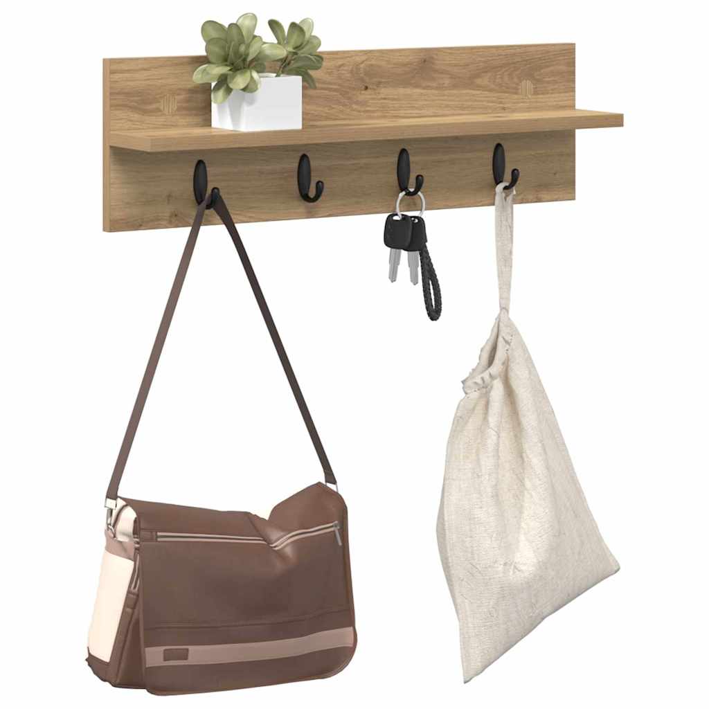 Porte-manteau mural chêne artisanal 60 x 10.5 x 18 cm - XIOS