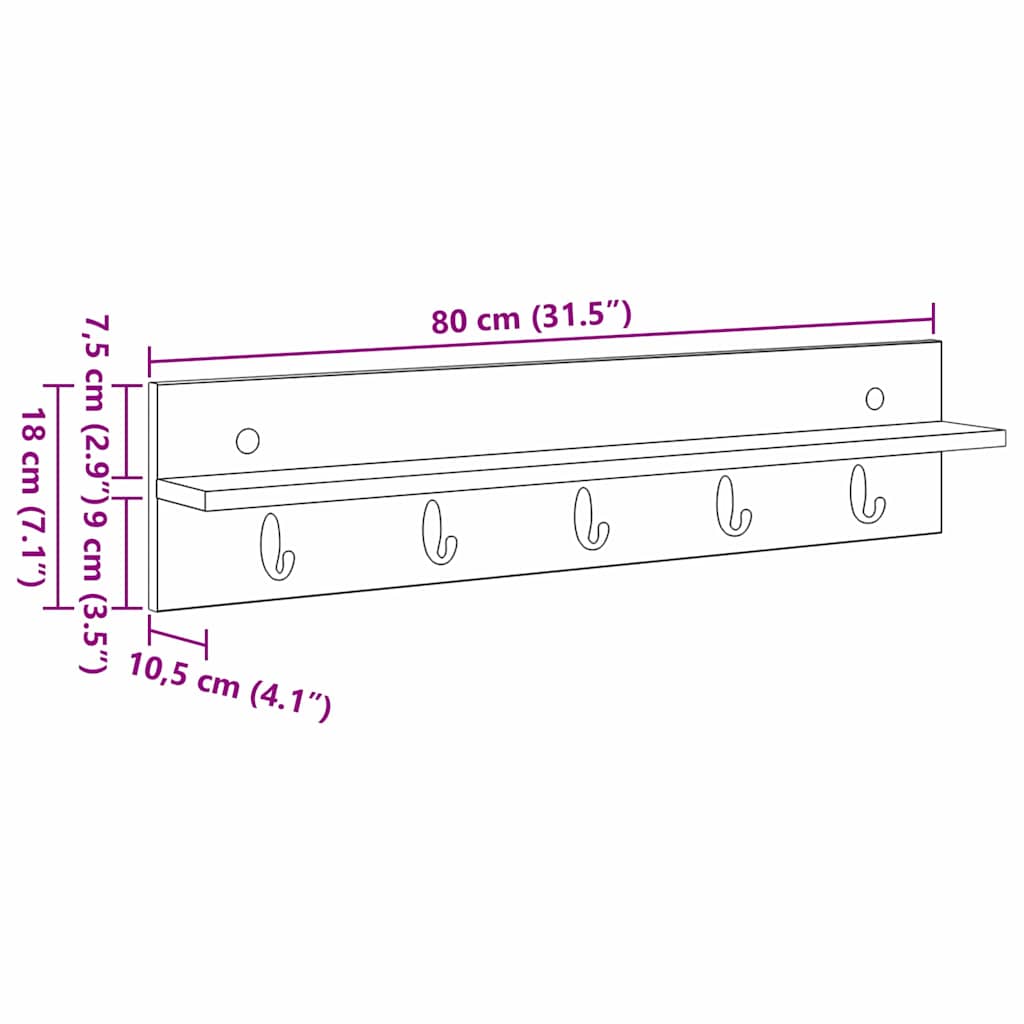 Porte-manteau mural Blanc 80 x 10.5 x 18 cm Bois d'ingénierie - XIOS
