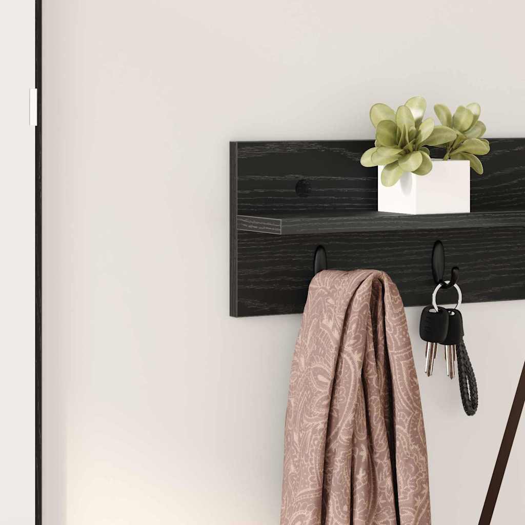 Porte-manteau mural avec étagère Chêne noir 80 x 10.5 x 18 cm - XIOS