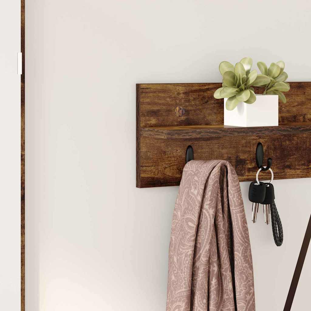 Porte-manteau mural avec étagère Chêne fumé 80 x 10.5 x 18 cm - XIOS