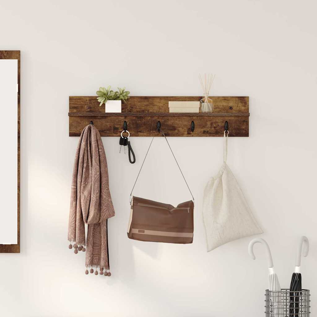 Porte-manteau mural avec étagère Chêne fumé 80 x 10.5 x 18 cm - XIOS