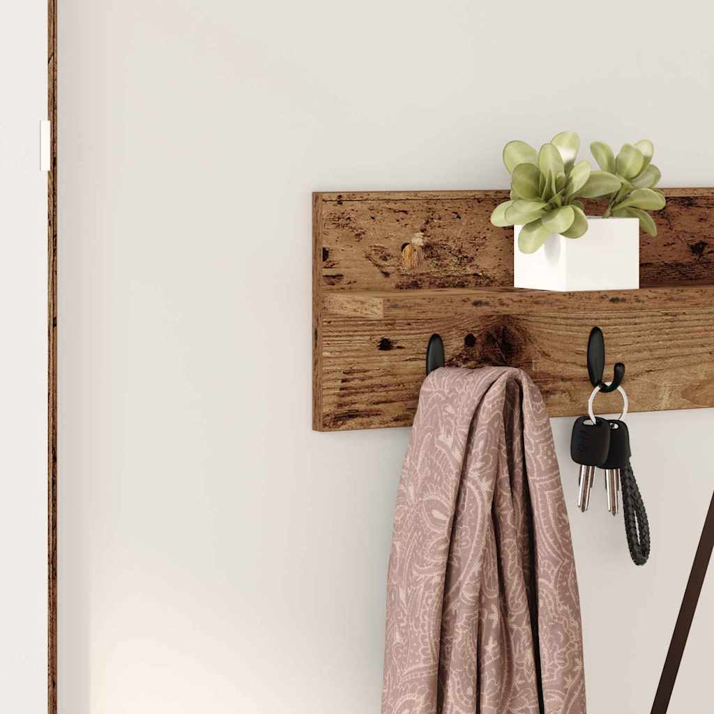 Porte-manteau mural avec étagère Bois ancien 80 x 10.5 x 18 cm - XIOS
