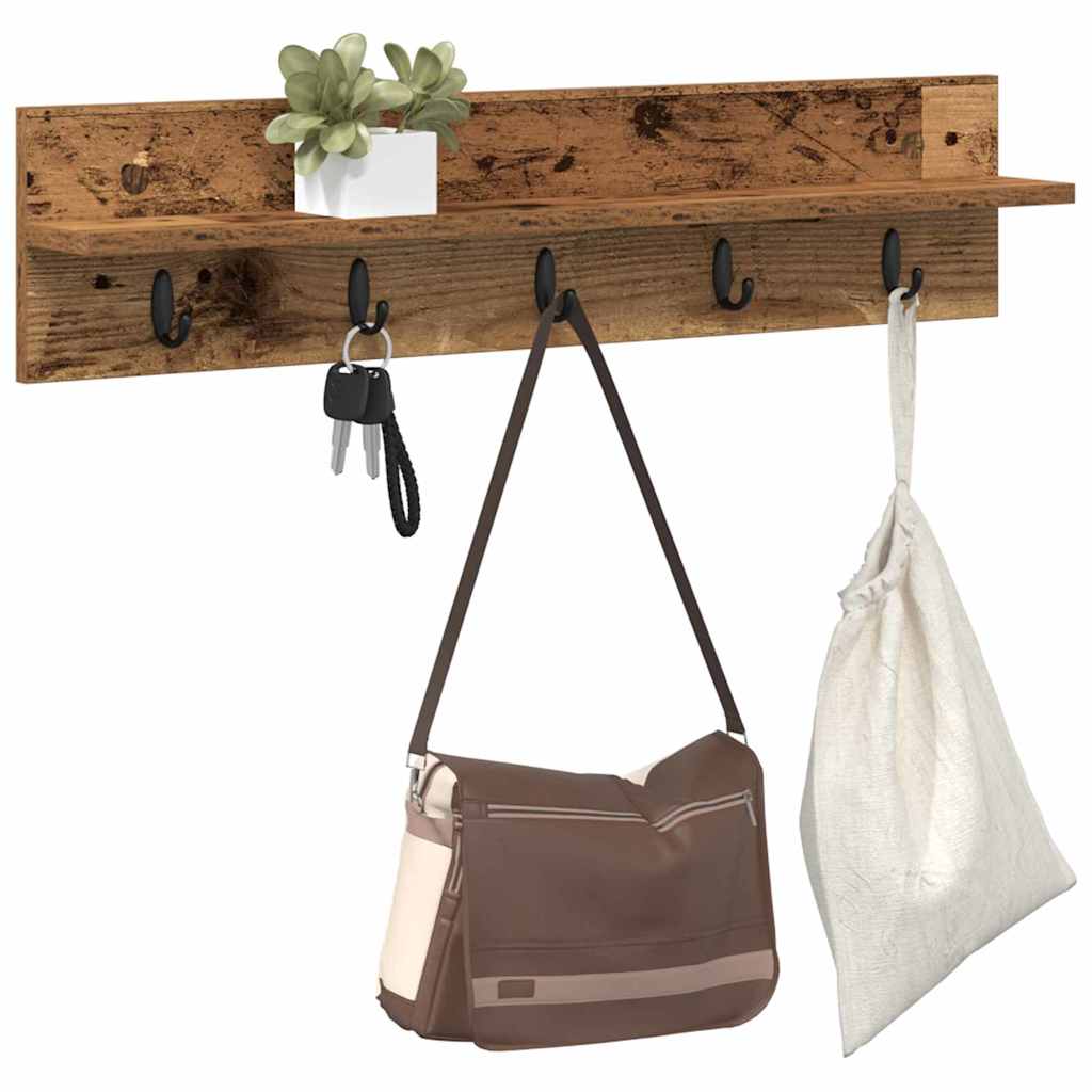 Porte-manteau mural avec étagère Bois ancien 80 x 10.5 x 18 cm - XIOS