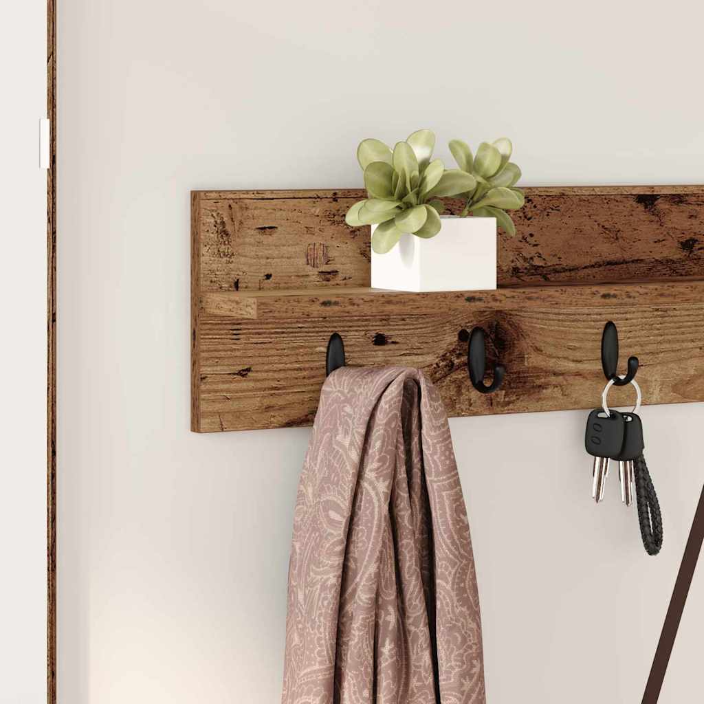 Porte-manteau mural avec étagère Bois ancien 100 x 10.5 x 18 cm - XIOS