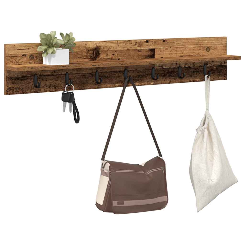 Porte-manteau mural avec étagère Bois ancien 100 x 10.5 x 18 cm - XIOS