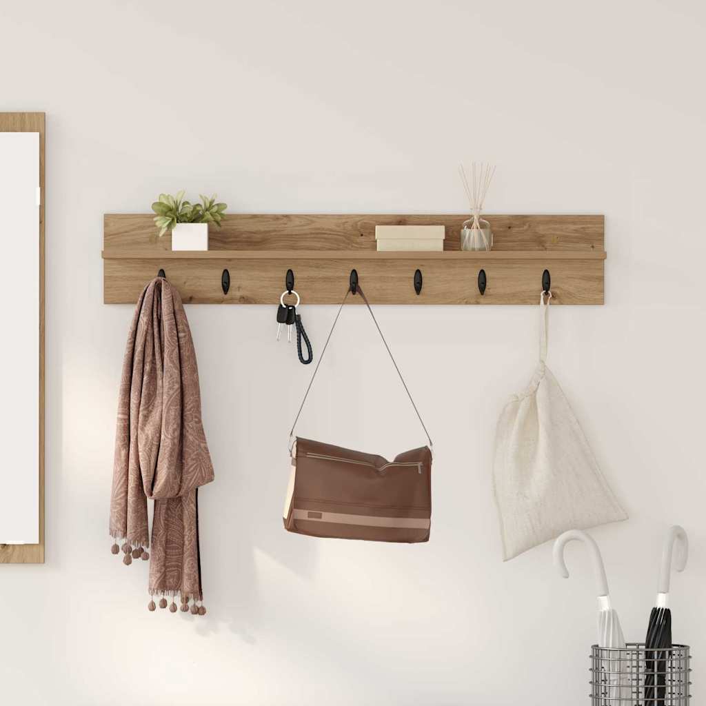 Porte-manteau mural chêne artisanal 100 x 10.5 x 18 cm - XIOS