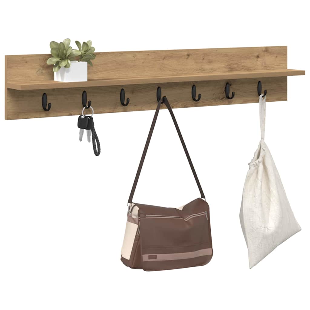 Porte-manteau mural chêne artisanal 100 x 10.5 x 18 cm - XIOS