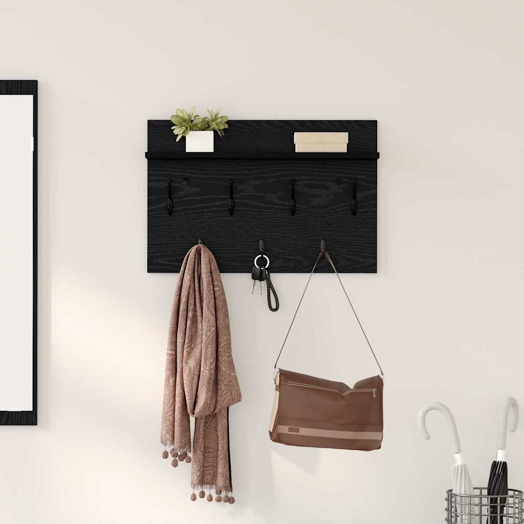 Porte-manteau mural avec étagère Chêne noir 60 x 40 x 12 cm - XIOS