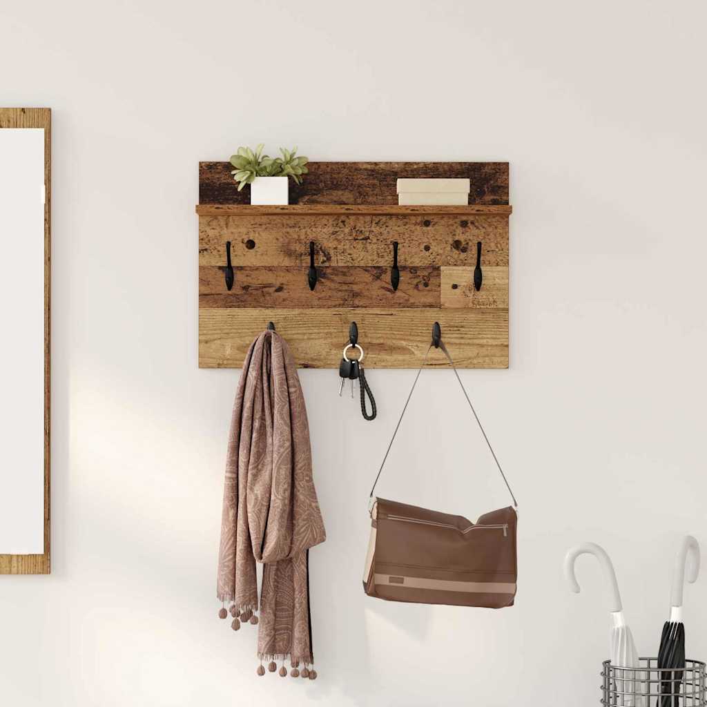 Porte-manteau mural avec étagère Bois ancien 60 x 40 x 12 cm - XIOS