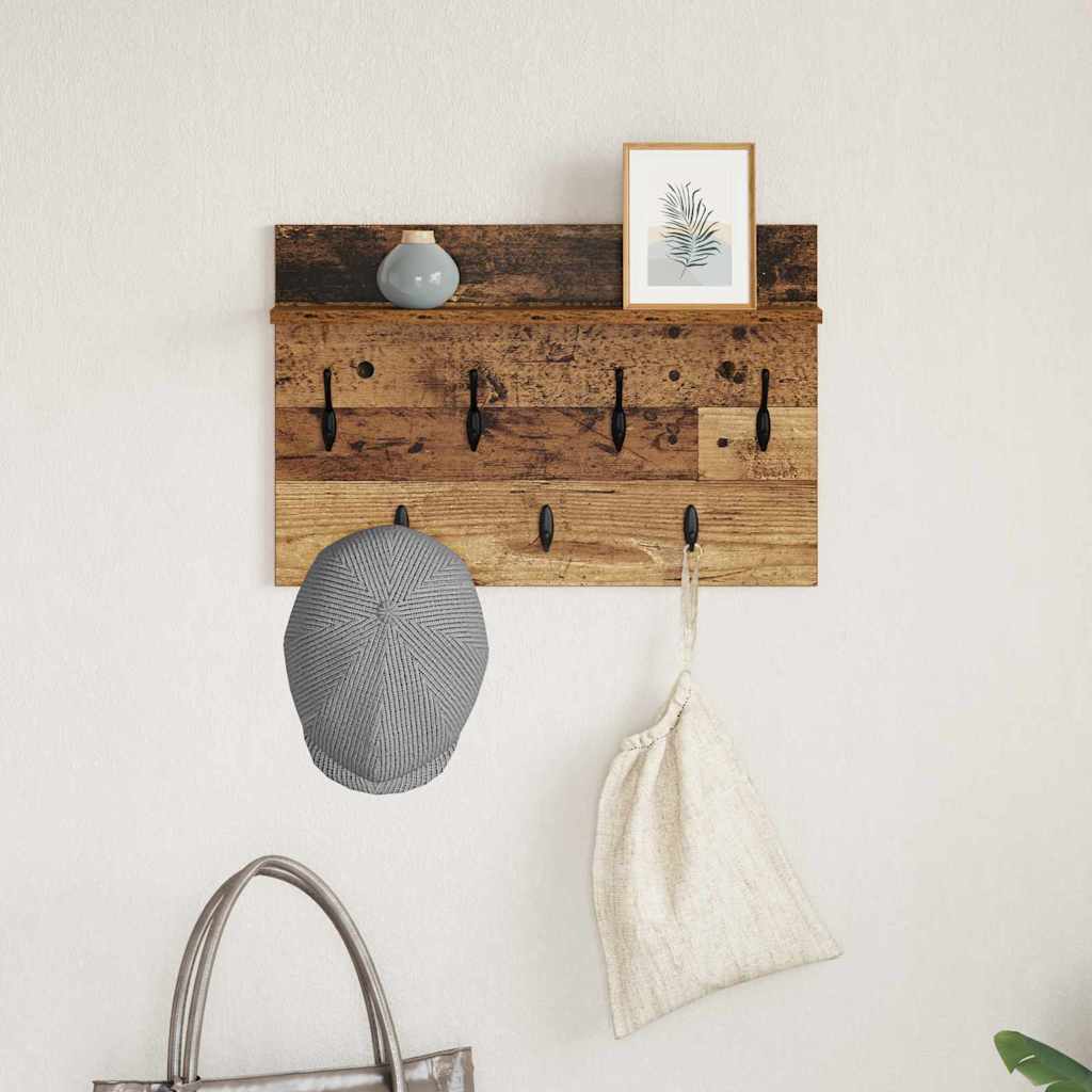 Porte-manteau mural avec étagère Bois ancien 60 x 40 x 12 cm - XIOS