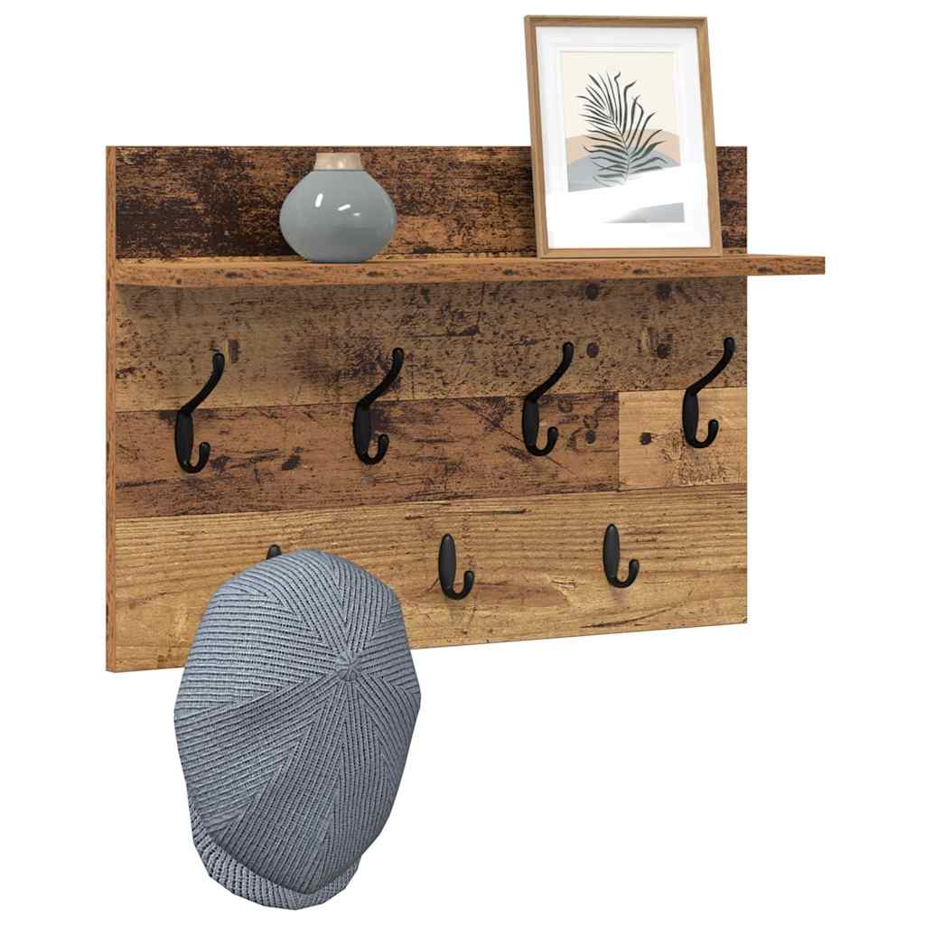 Porte-manteau mural avec étagère Bois ancien 60 x 40 x 12 cm - XIOS