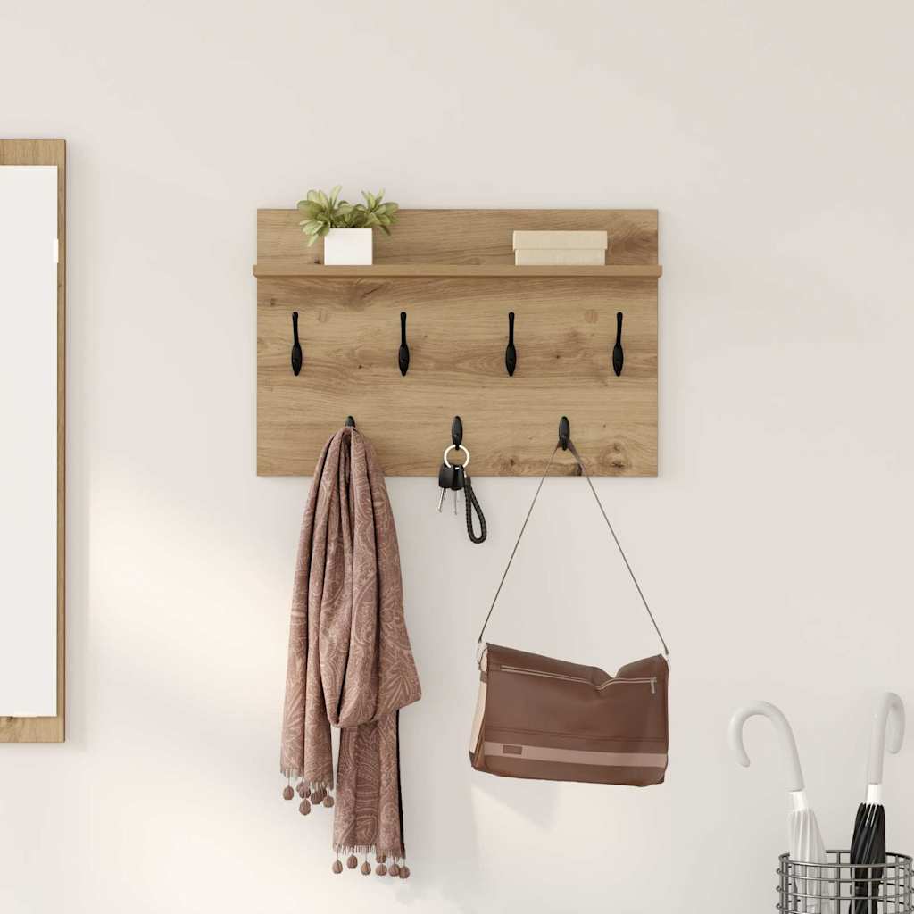 Porte-manteau mural chêne artisanal 60 x 40 x 12 cm - XIOS