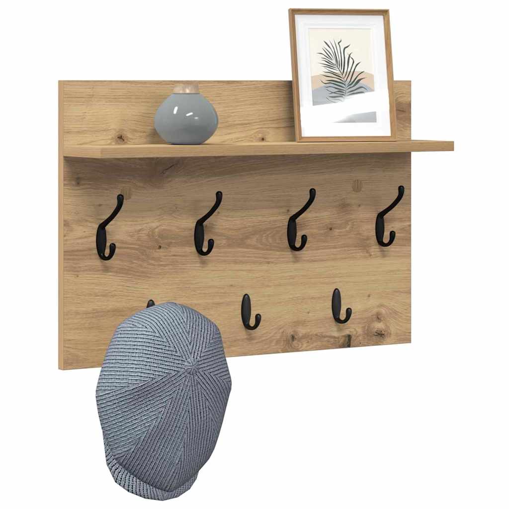 Porte-manteau mural chêne artisanal 60 x 40 x 12 cm - XIOS