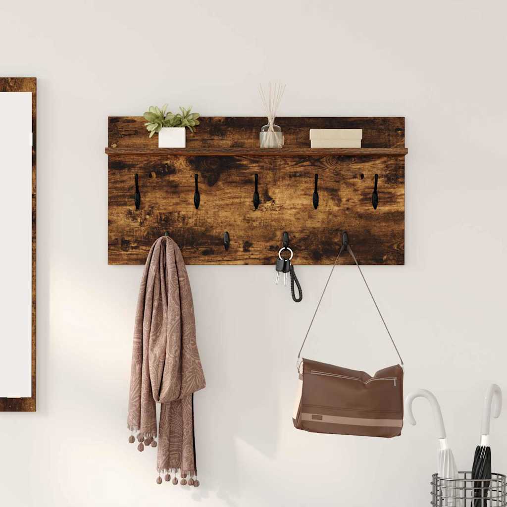 Porte-manteau mural avec étagère Chêne fumé 80 x 40 x 12 cm - XIOS