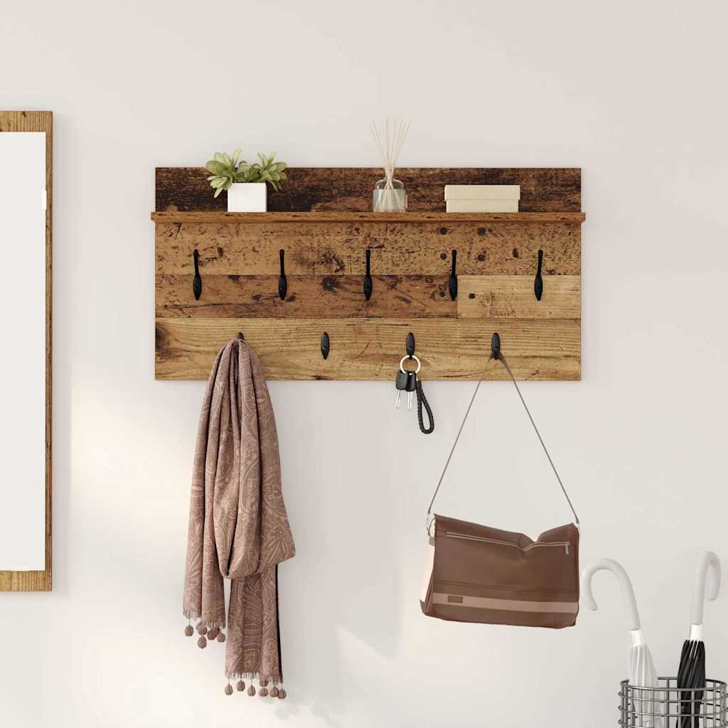 Porte-manteau mural avec étagère Bois ancien 80 x 40 x 12 cm - XIOS