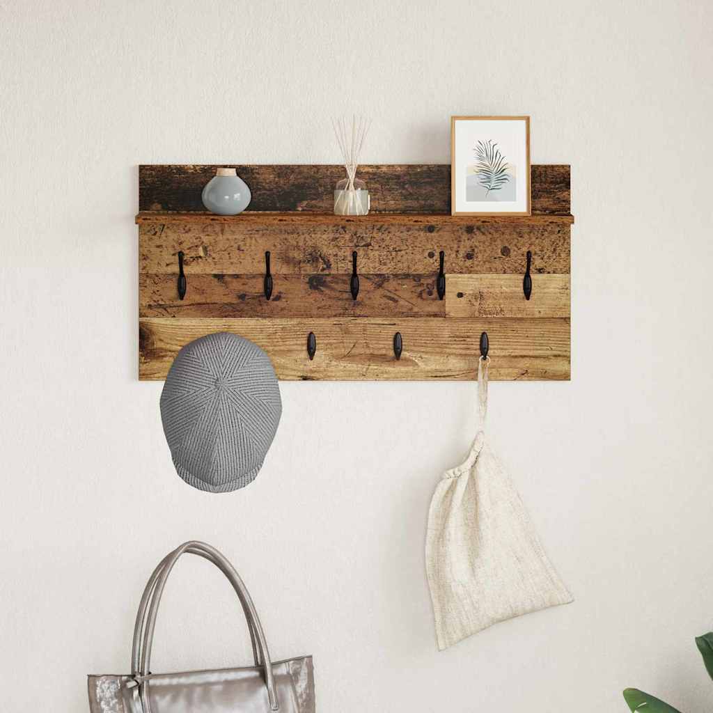 Porte-manteau mural avec étagère Bois ancien 80 x 40 x 12 cm - XIOS