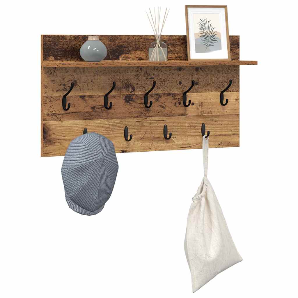 Porte-manteau mural avec étagère Bois ancien 80 x 40 x 12 cm - XIOS