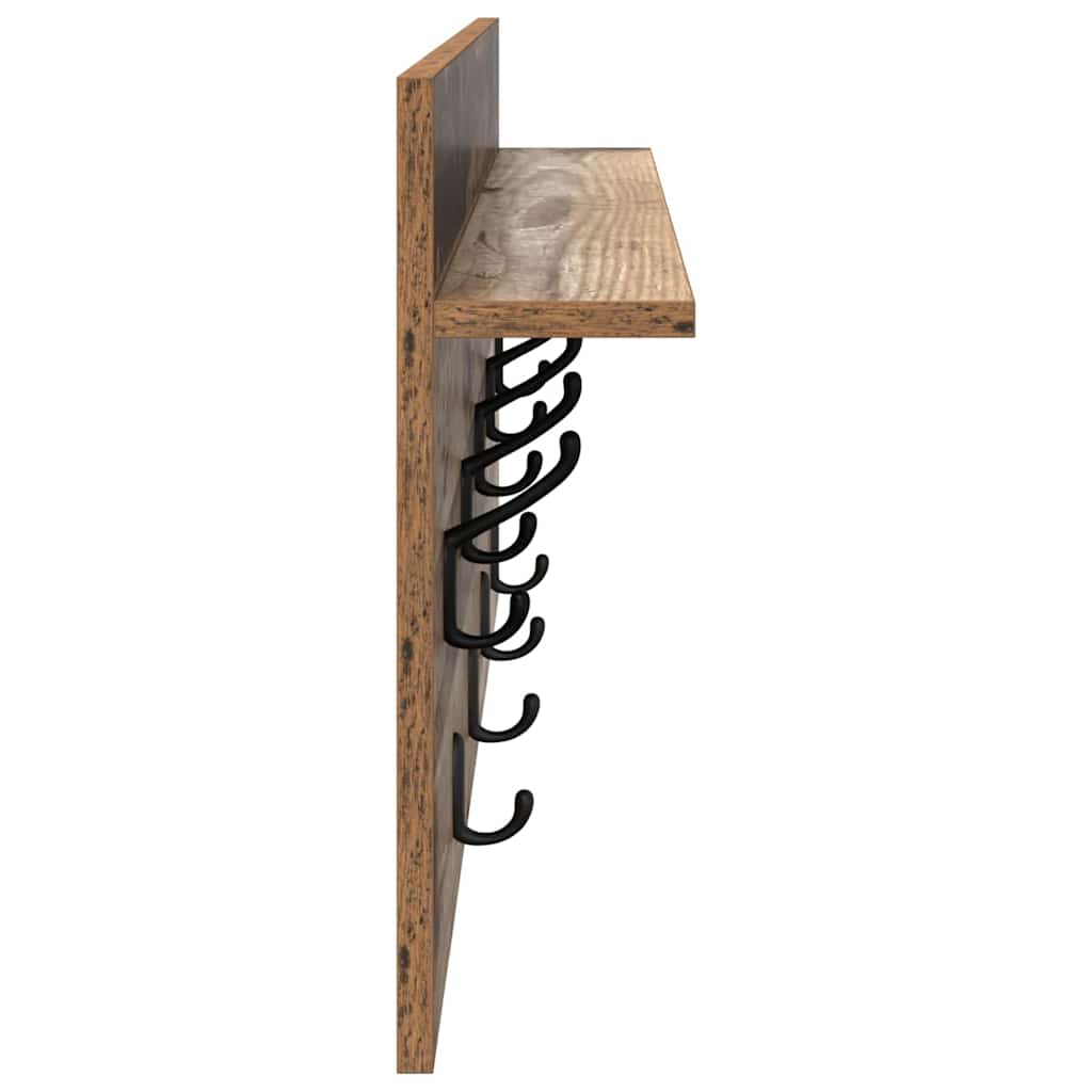 Porte-manteau mural avec étagère Bois ancien 80 x 40 x 12 cm - XIOS