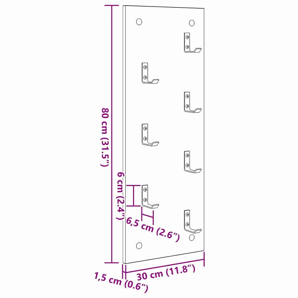 Porte-manteau mural Blanc 30 x 1.5 x 80 cm Bois d'ingénierie - XIOS