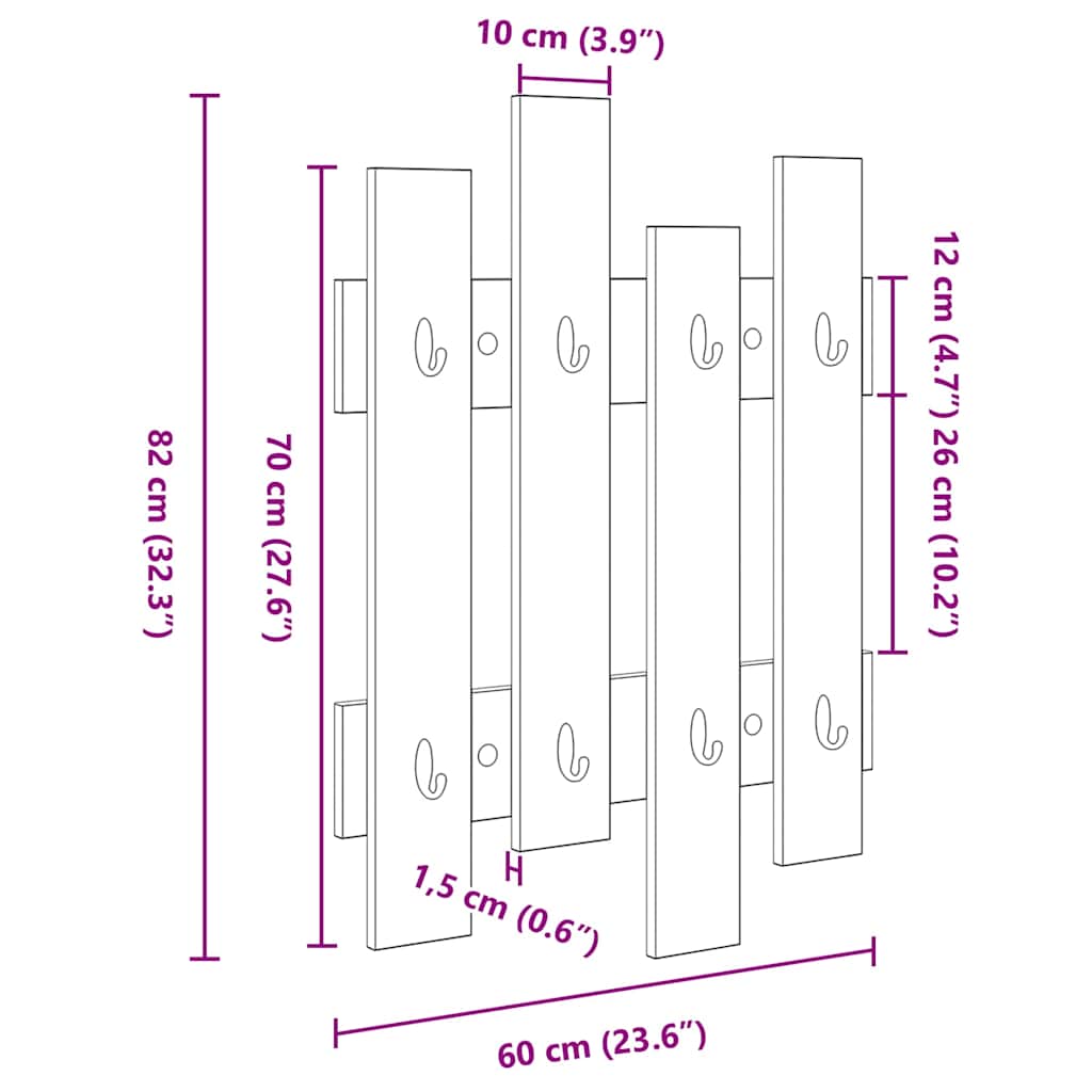 Porte-manteau mural Gris béton 60 x 3 x 82 cm Bois d'ingénierie - XIOS
