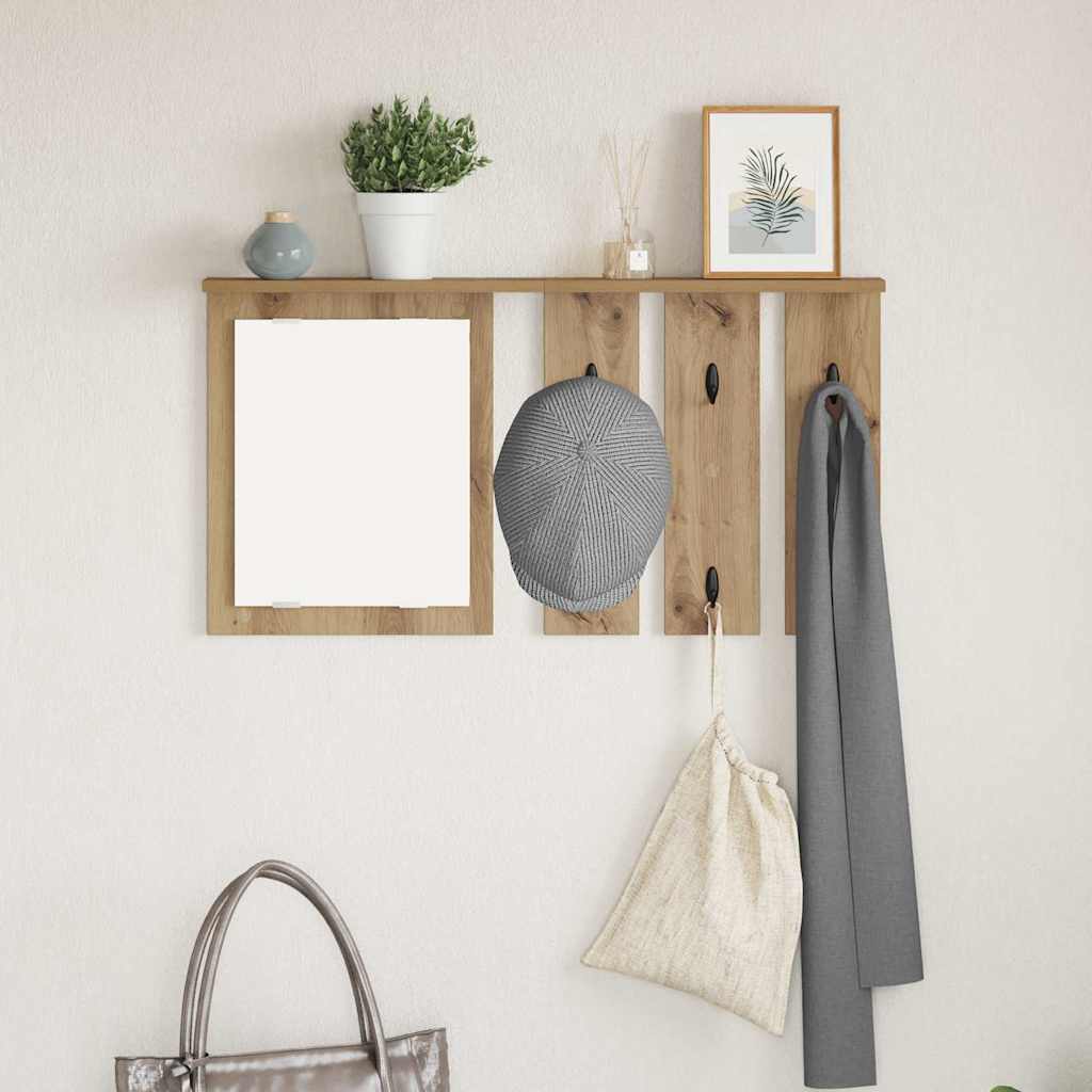 Porte-manteau mural avec miroir chêne artisanal 85 x 10 x 45 cm - XIOS