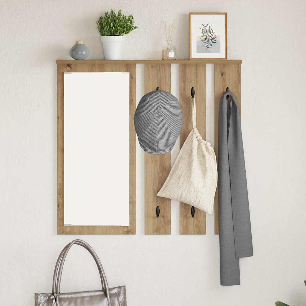 Porte-manteau mural avec miroir chêne artisanal 84 x 10 x 80 cm - XIOS