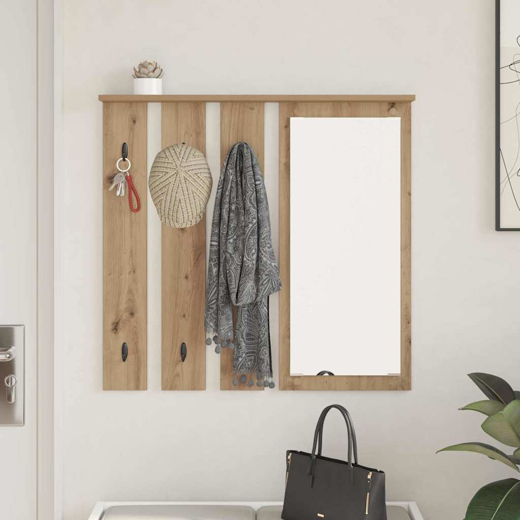 Porte-manteau mural avec miroir chêne artisanal 84 x 10 x 80 cm - XIOS