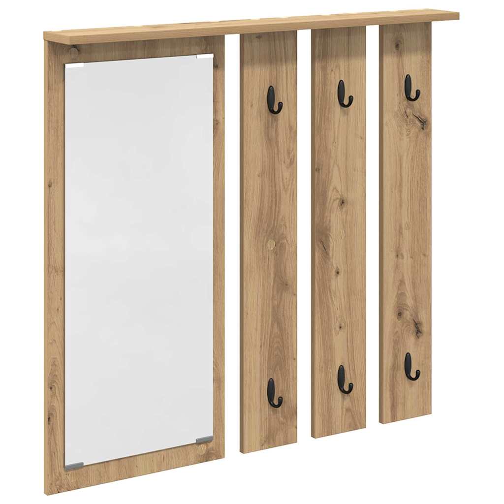 Porte-manteau mural avec miroir chêne artisanal 84 x 10 x 80 cm - XIOS