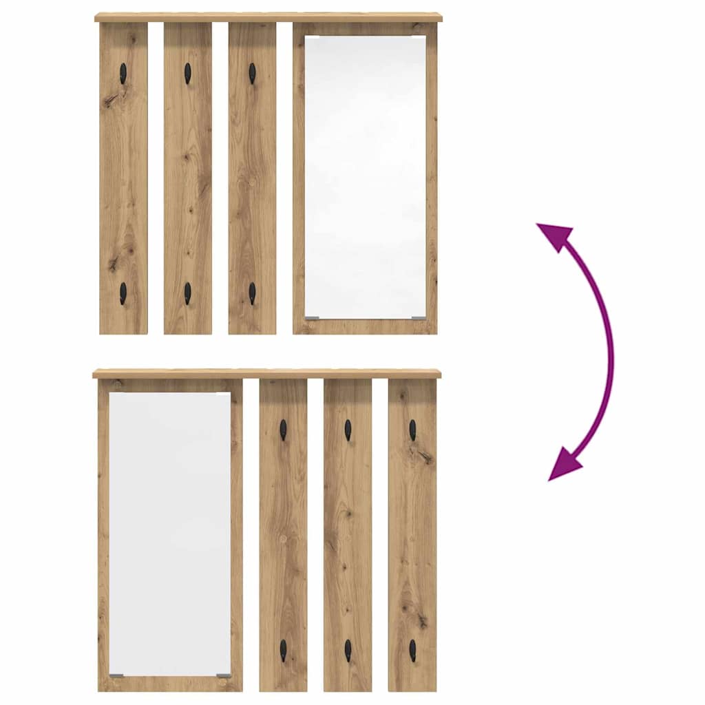 Porte-manteau mural avec miroir chêne artisanal 84 x 10 x 80 cm - XIOS