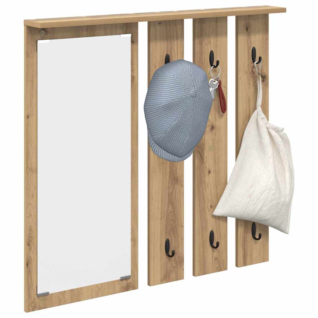 Porte-manteau mural avec miroir chêne artisanal 84 x 10 x 80 cm - XIOS