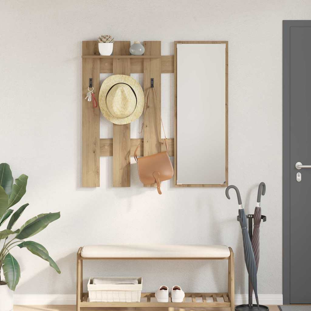 Porte-manteau mural avec miroir Chêne artisan 100 x 10 x 100 cm - XIOS