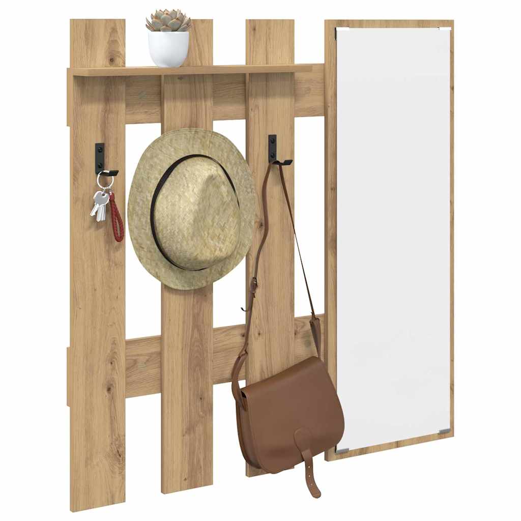 Porte-manteau mural avec miroir Chêne artisan 100 x 10 x 100 cm - XIOS