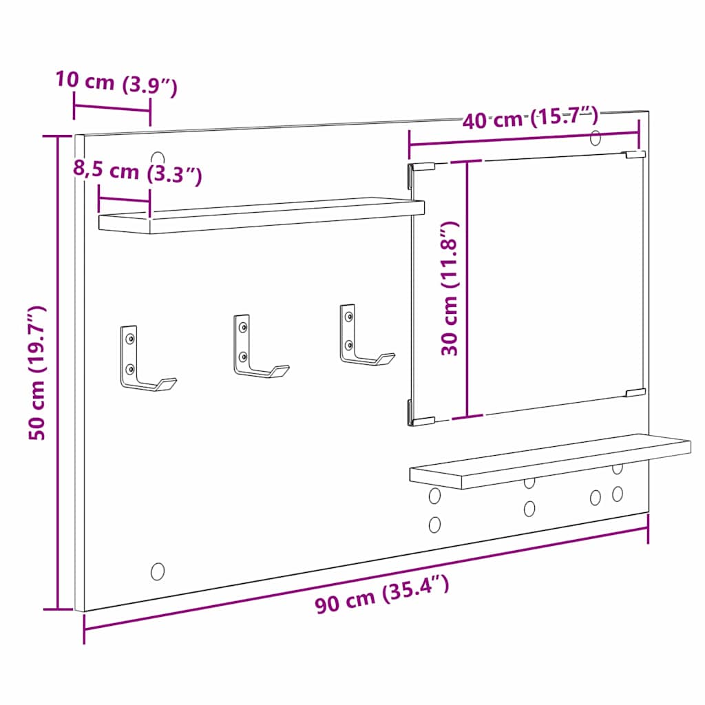 Porte-manteau mural avec étagère Bois ancien 90 x 10 x 50 cm - XIOS