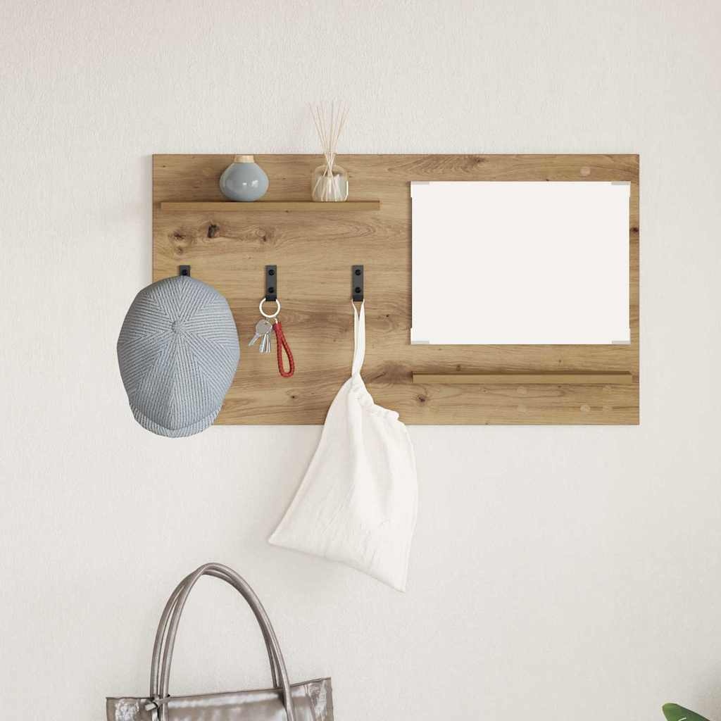 Porte-manteau mural avec miroir chêne artisanal 90 x 10 x 50 cm - XIOS