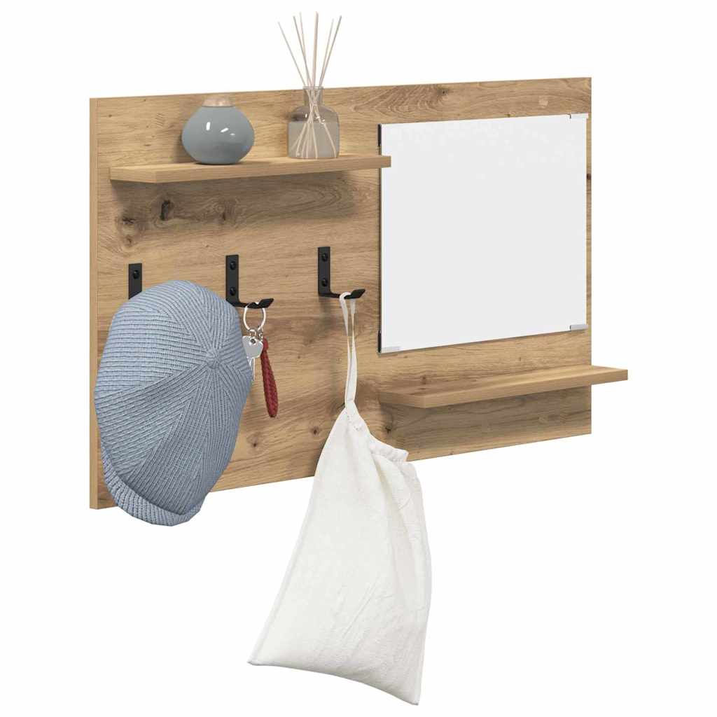 Porte-manteau mural avec miroir chêne artisanal 90 x 10 x 50 cm - XIOS