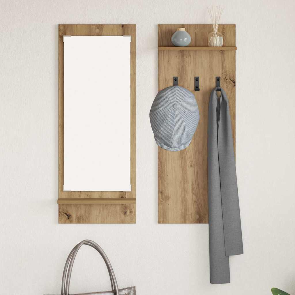 Porte-manteau mural avec miroir chêne artisanal 70 x 10 x 90 cm - XIOS