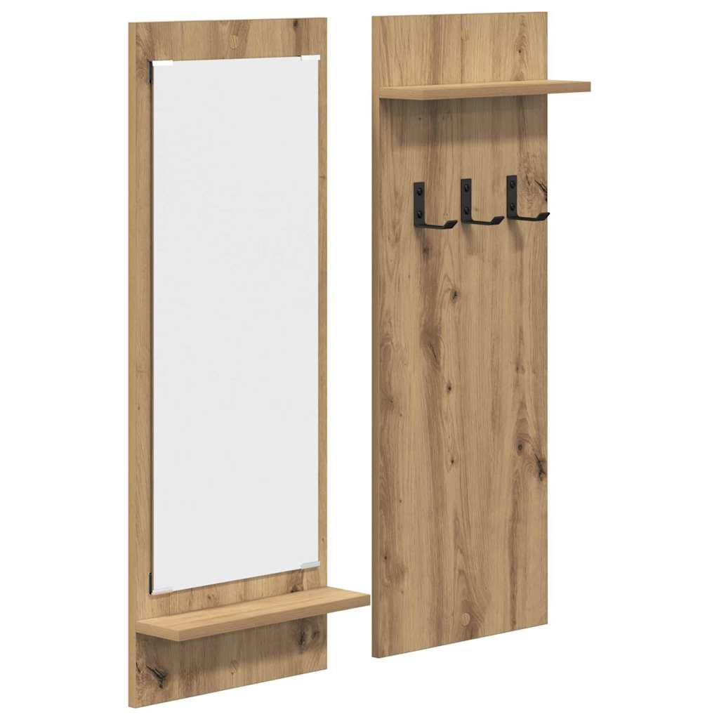 Porte-manteau mural avec miroir chêne artisanal 70 x 10 x 90 cm - XIOS
