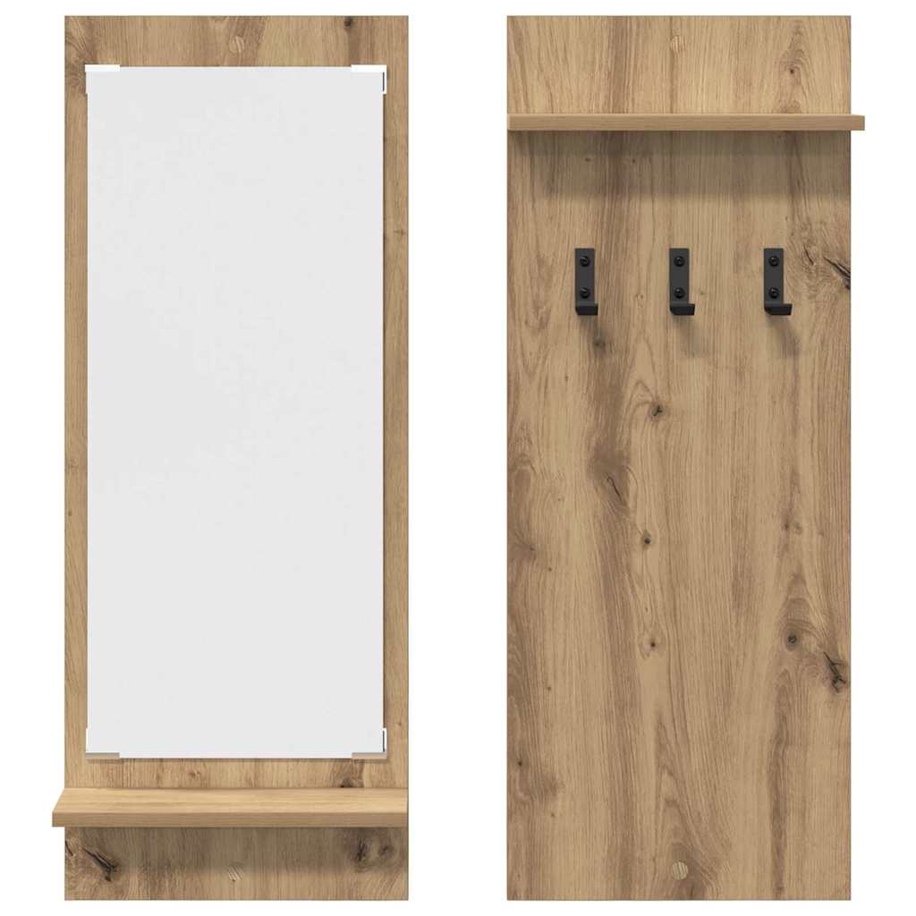Porte-manteau mural avec miroir chêne artisanal 70 x 10 x 90 cm - XIOS
