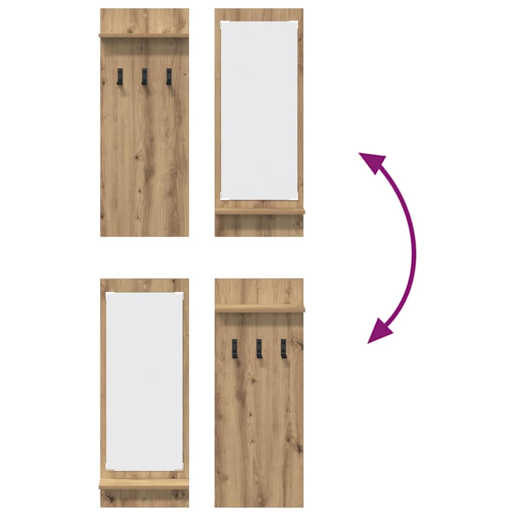 Porte-manteau mural avec miroir chêne artisanal 70 x 10 x 90 cm - XIOS
