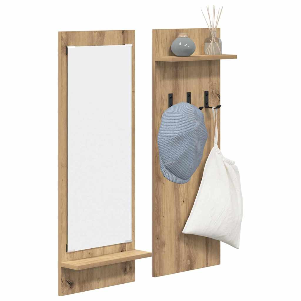 Porte-manteau mural avec miroir chêne artisanal 70 x 10 x 90 cm - XIOS