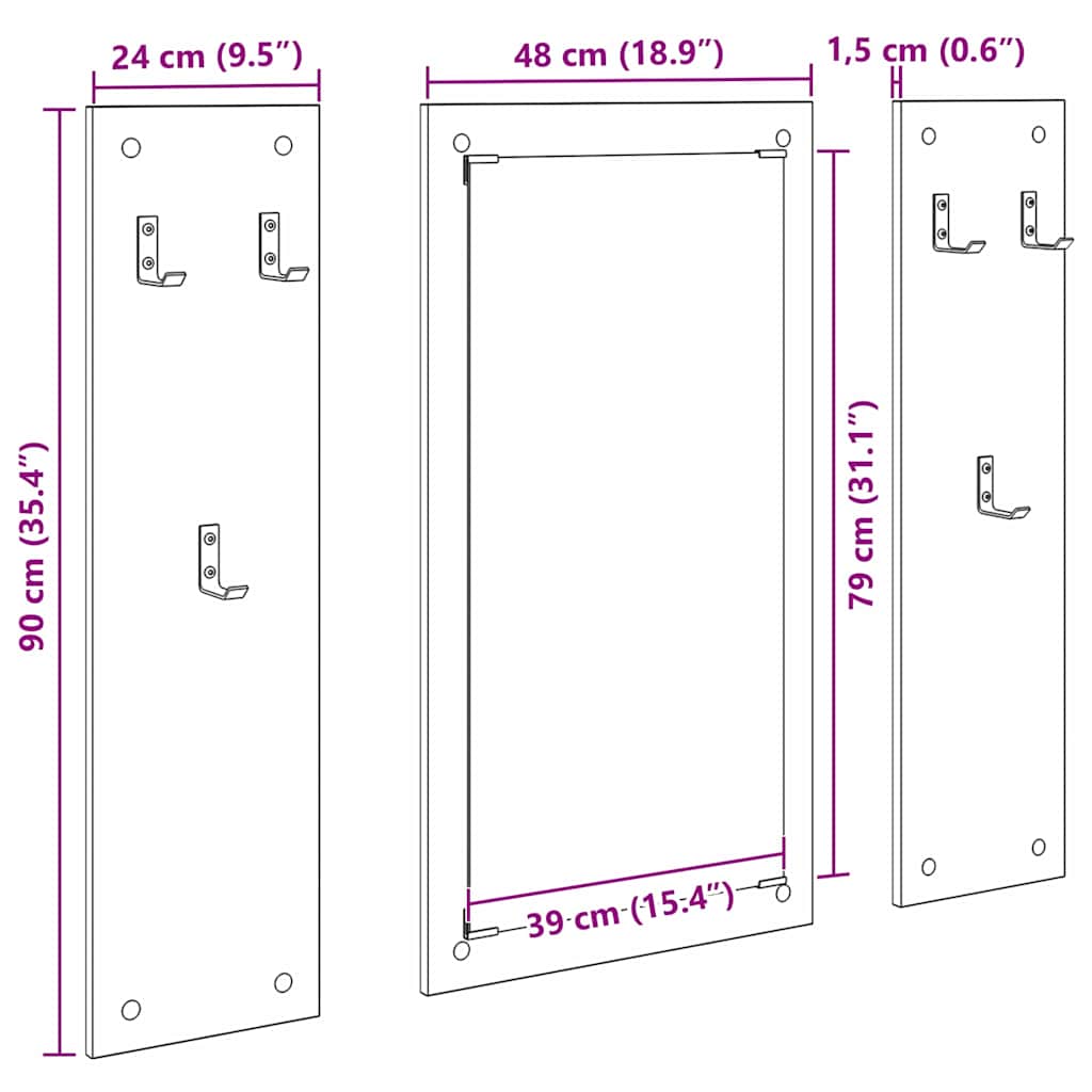 Porte-manteau mural chêne artisanal 96 x 1,5 x 90 cm - XIOS