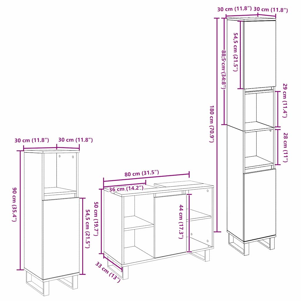 Ensemble de mobilier de salle de bain 3 pc Marron