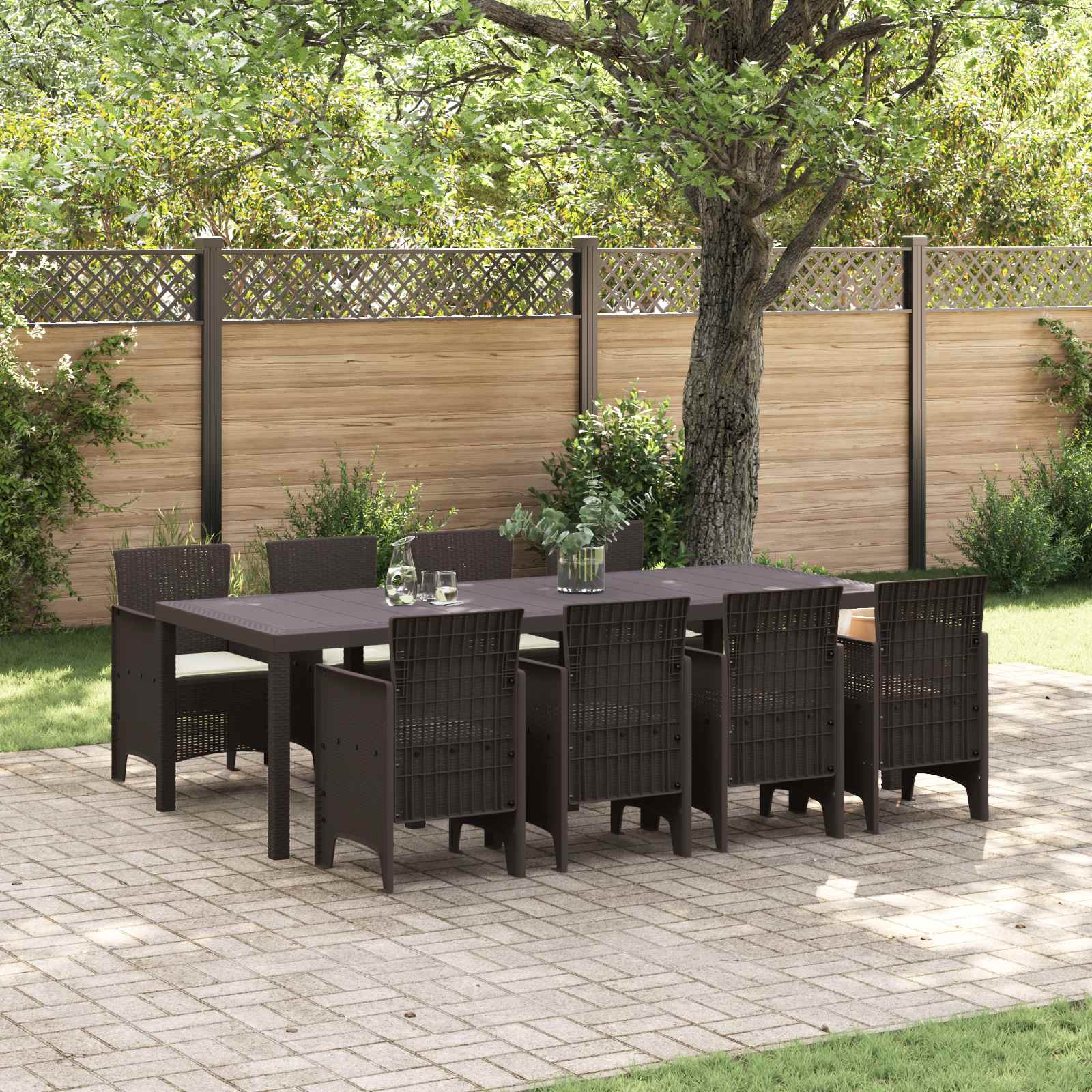 Ensemble de salle à manger pour jardin 9 pc Marron