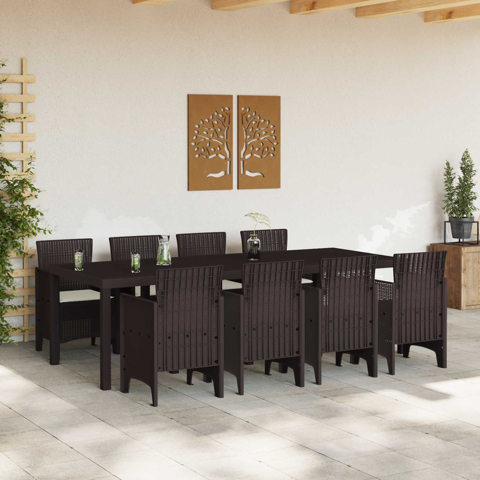 Ensemble de salle à manger pour jardin 9 pc Marron
