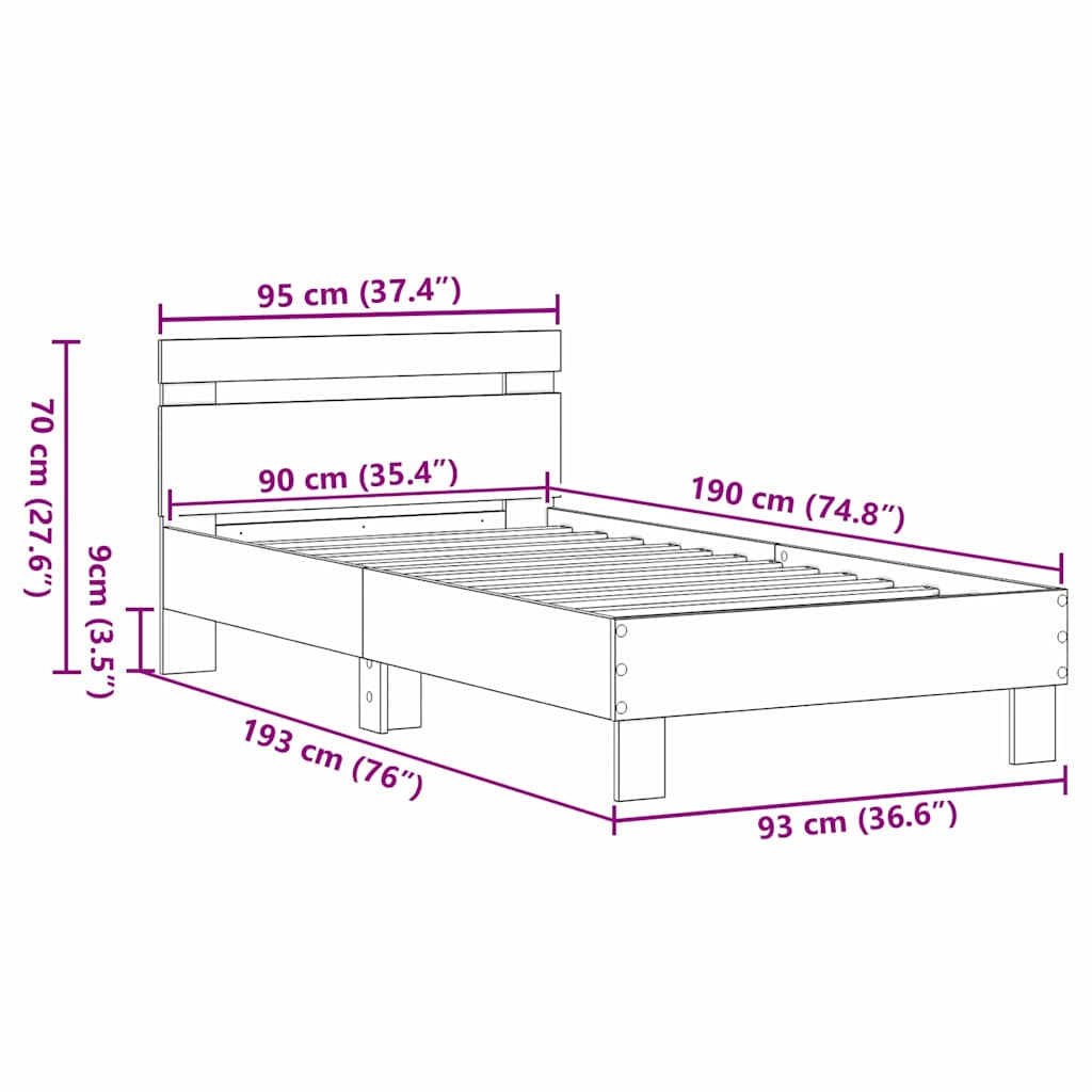 Cadre de lit Bois Ancien 193 x 95 x 88 cm Chêne Massif - XIOS