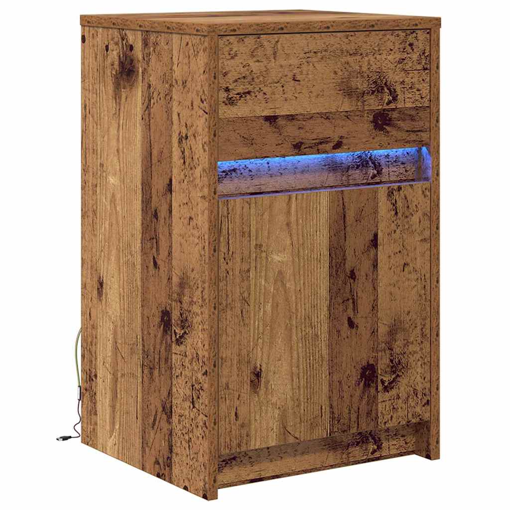 Armoire de chevet LED avec tiroir Bois ancien 38 x 34 x 61 cm