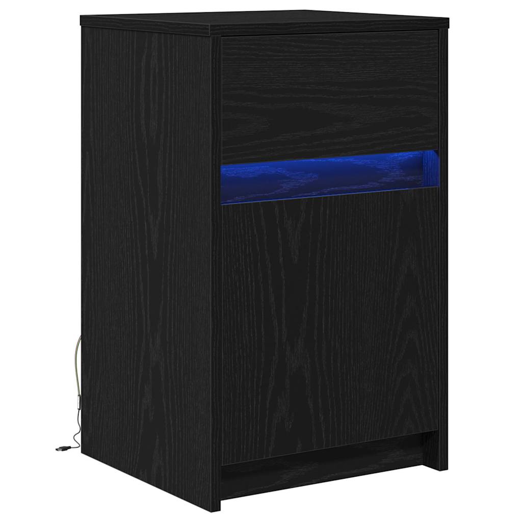 Armoire de chevet LED avec tiroir Chêne noir 38 x 34 x 61 cm - XIOS