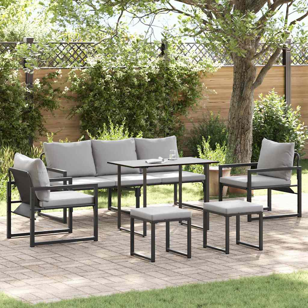 Ensemble de canapé de jardin avec coussin 6 pcs Noir Acier - XIOS