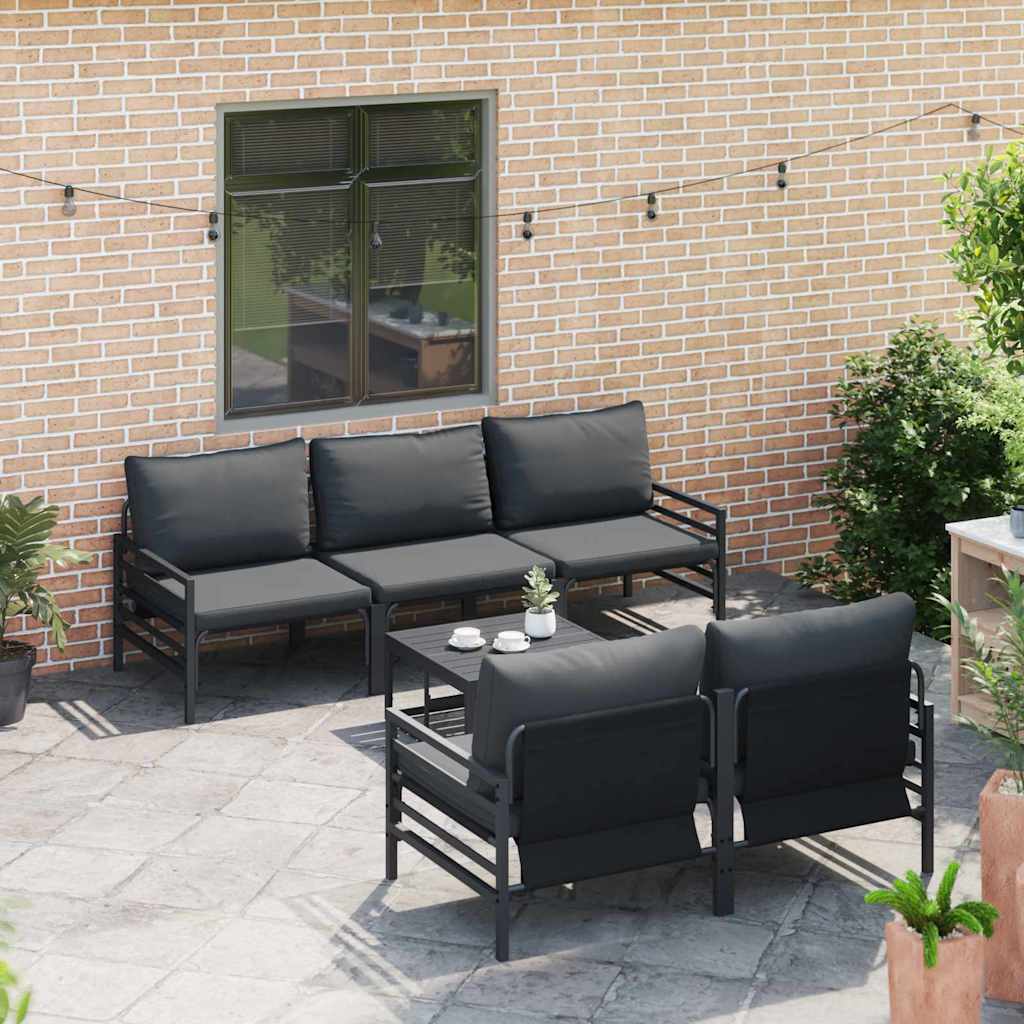 Ensemble de canapé de jardin avec coussin 6 pcs Noir Acier - XIOS