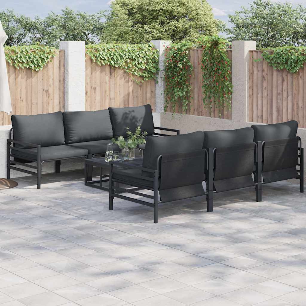 Ensemble de canapé de jardin avec coussin 7 pcs Noir Acier - XIOS